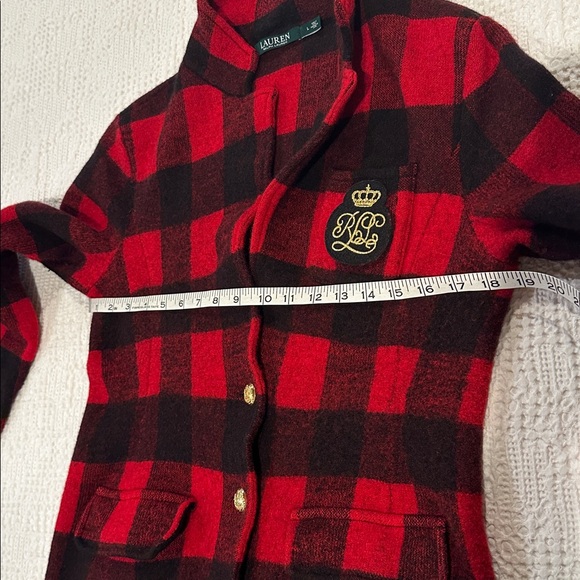 Ralph Lauren Buffalo Check Plaid Wool Knit Sweater Blazer Jacket Crest Rugby Lg - Picture 11 of 13